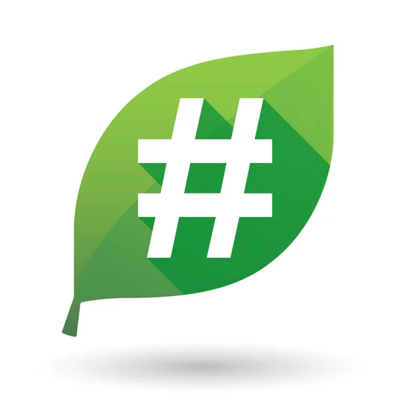 Zelený list s ikonou hastag — Stockový vektor