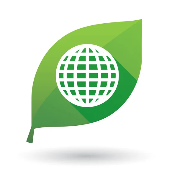Ícone de folha verde com um sinal de luva do mundo — Vetor de Stock