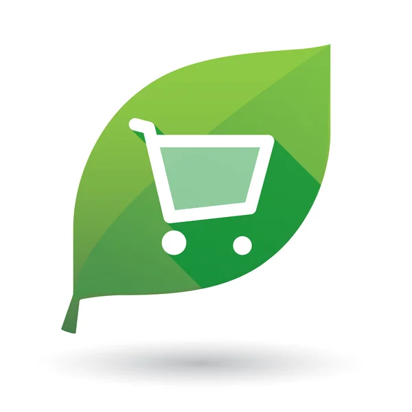 Icono de hoja verde con un carrito de compras — Vector de stock