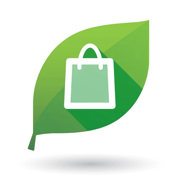 Icono de hoja verde con una bolsa de compras — Vector de stock