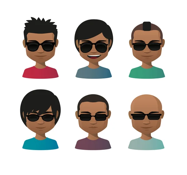 Young indian men wearing sun glasses avatar set — Stock Vector