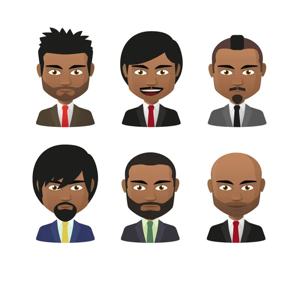 Young indian men wearing suit avatar set — Stock Vector