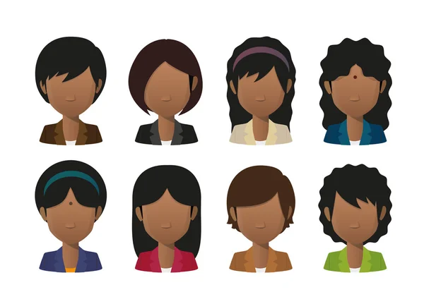 Jonge Indiase vrouwen dragen pak gezichtsloze avatar set — Stockvector