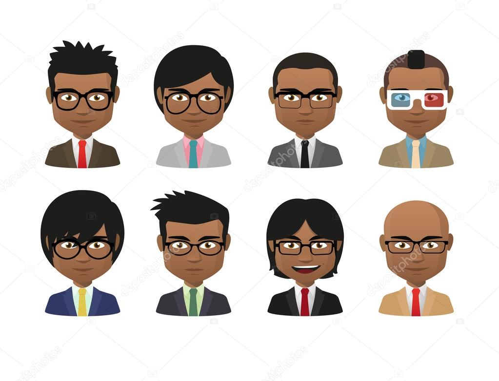 Young indian men wearing suit and glasses avatar set