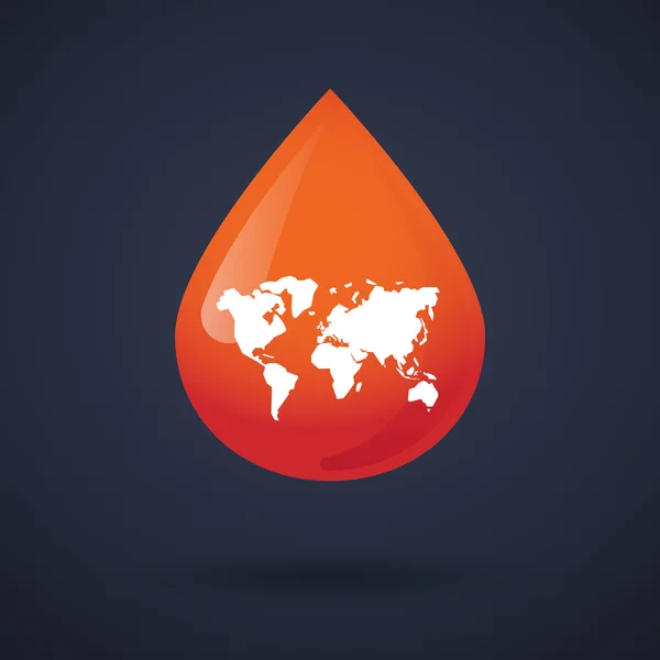 Icono de gota de sangre con un mapa mundial — Vector de stock