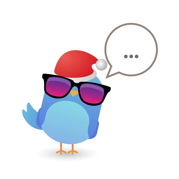 Blue bird with sunglasses and a santa hat — Stock Vector