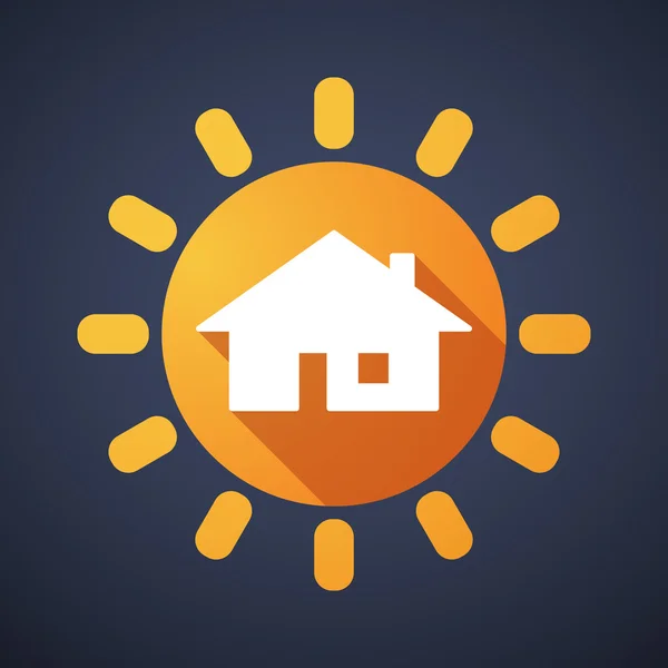 Icono del sol con una casa — Vector de stock