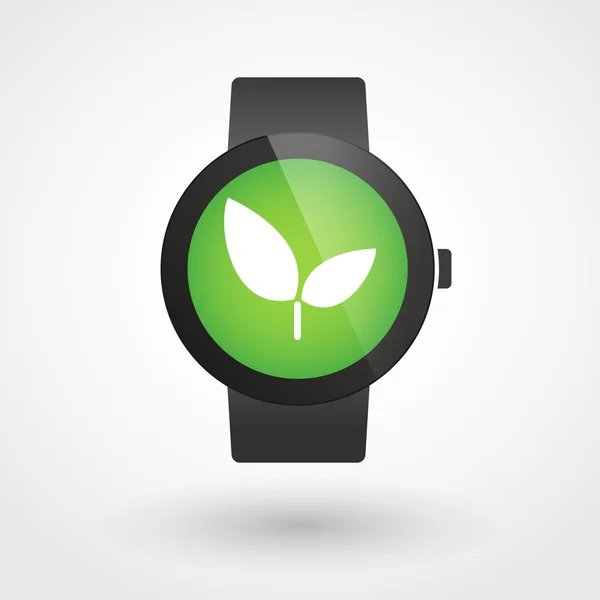 Icono de reloj inteligente con una planta — Vector de stock