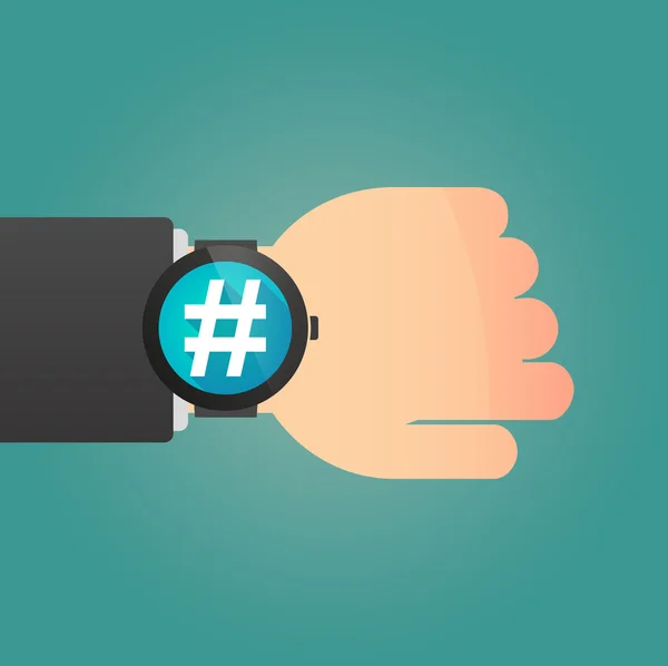 Hand with a smart watch displaying a hash tag — Stock Vector