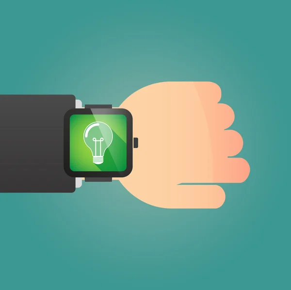 Hand with a smart watch displaying a light bulb — Stock Vector