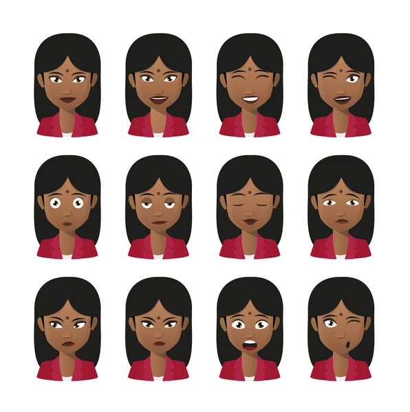 Female indian avatar expression set — Stock Vector