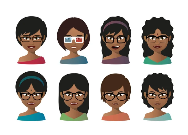 Avatar indio femenino con gafas — Vector de stock