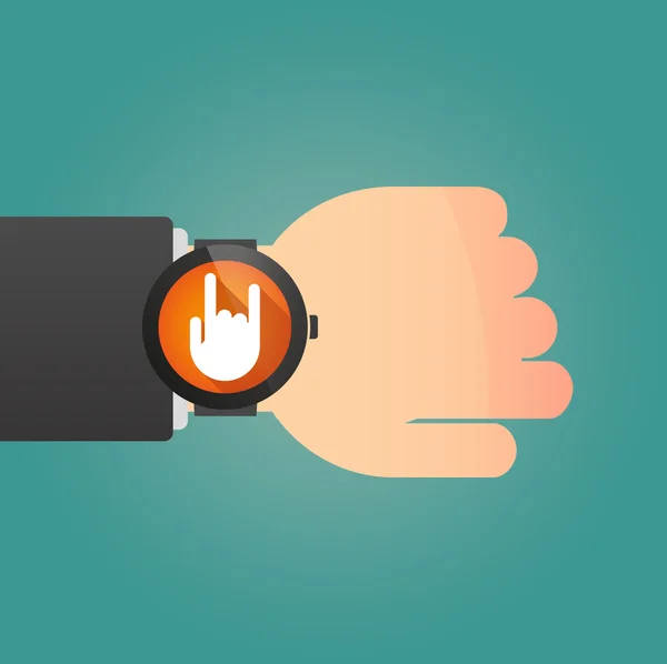 Hand wearing a smart watch displaying a hand — Stock Vector