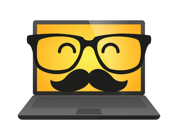 Ordinateur portable portant des lunettes et une moustache — Image vectorielle