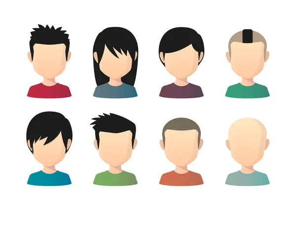 Set di avatar asiatici maschili senza volto con vari stili di capelli — Vettoriale Stock