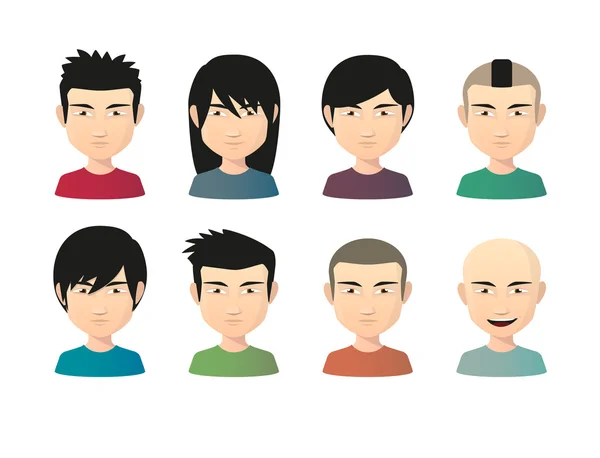 Set of asian male avatars with various hair styles — Stock Vector