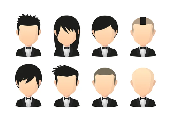 Set of asian male faceless avatars with various hair styles wear — Stock Vector