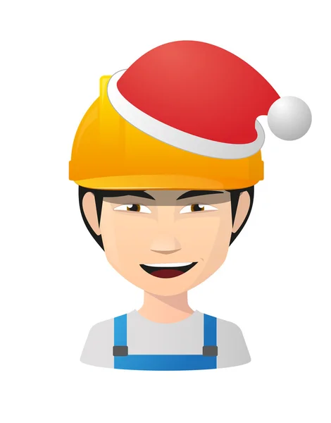 亚洲工人头像戴着圣诞老人的帽子 — 图库矢量图片