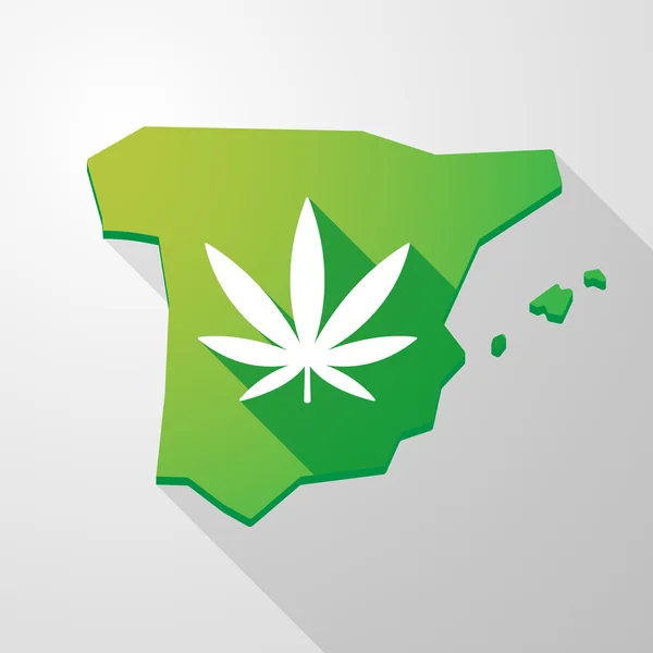 Spanien karta ikon med ett marijuana blad — Stock vektor
