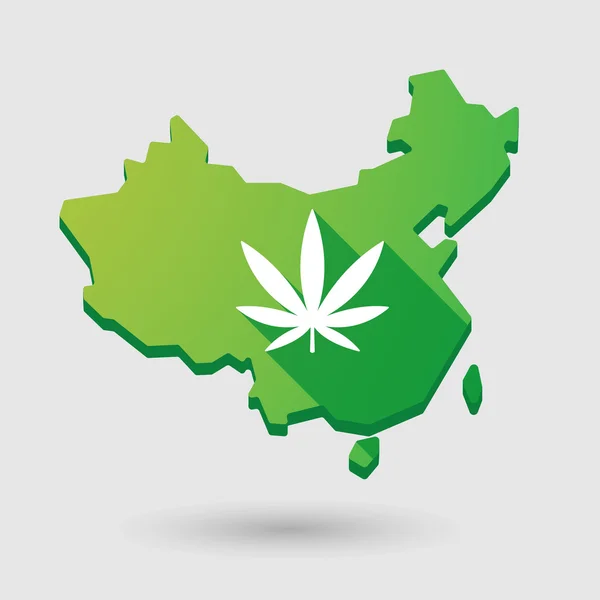 Chiny mapa ikona z liściem marihuany — Wektor stockowy