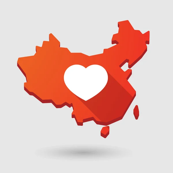 Mappa della Cina icona con un cuore — Vettoriale Stock