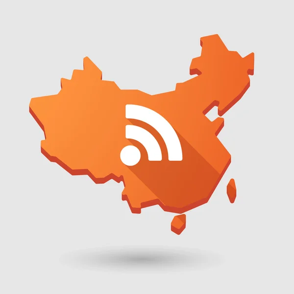 Icono de mapa de China con un signo RSS — Vector de stock