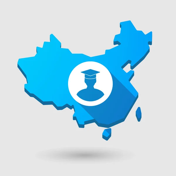 Icono de mapa de China con un estudiante avatar — Vector de stock