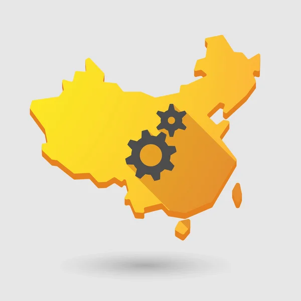 China mapa icono con engranajes — Vector de stock