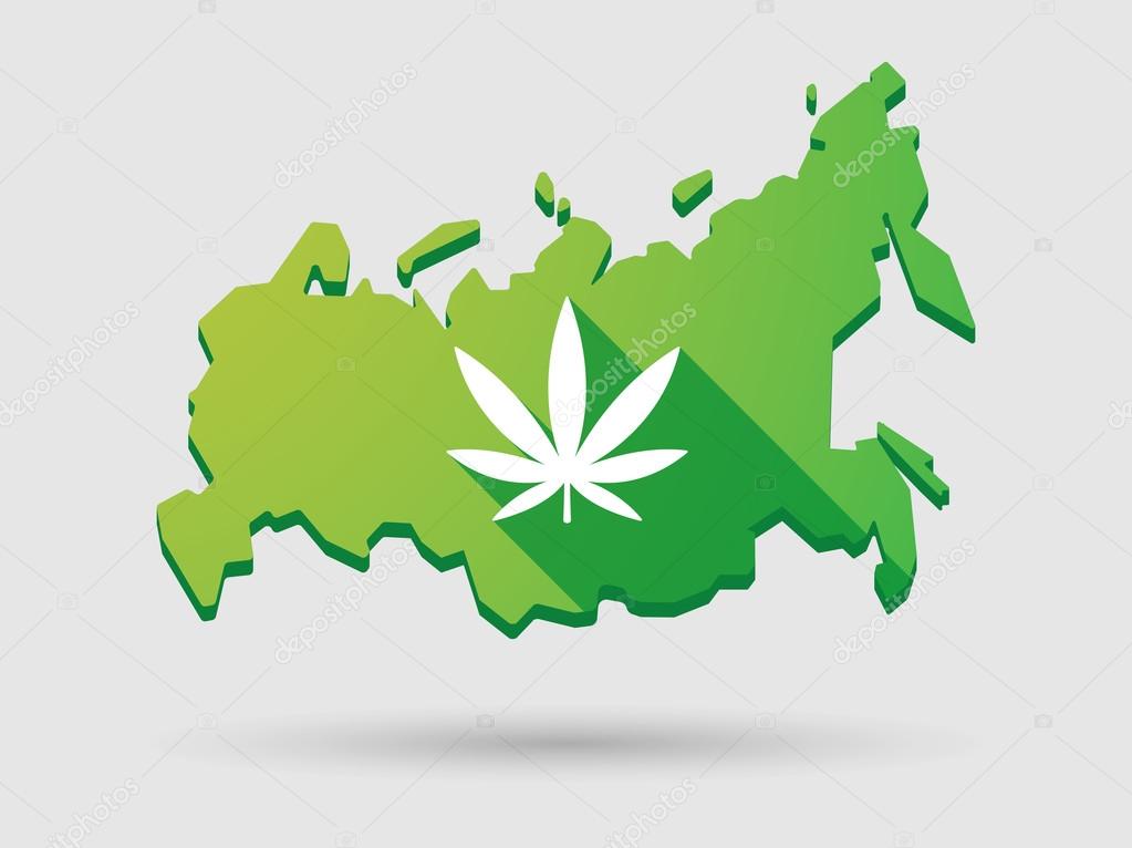Russia map icon with a marijuana leaf