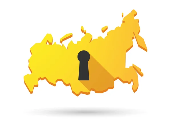Long shadow Russia map icon with a key hole — Stock Vector