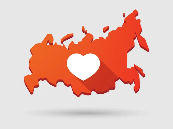 Long shadow Rusia mapa icono con un corazón — Archivo Imágenes Vectoriales