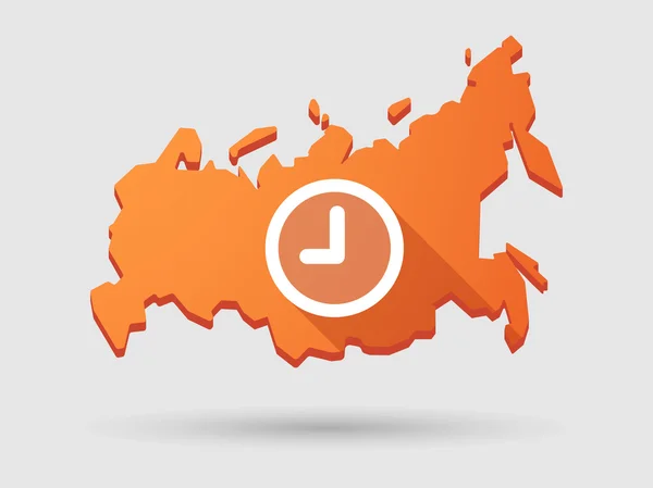 Long shadow Russia map icon with a clock — Stock Vector