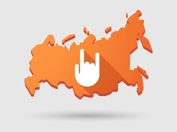 Long shadow Russia map icon with a hand — Stock Vector