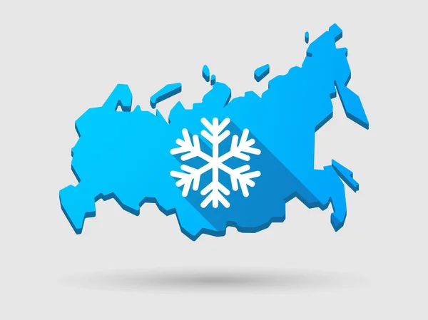 Longue ombre Russie icône de carte avec un flocon de neige — Image vectorielle