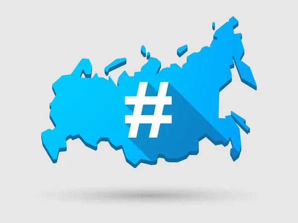 Długi cień ikona Mapa Rosji z tagiem hash — Wektor stockowy