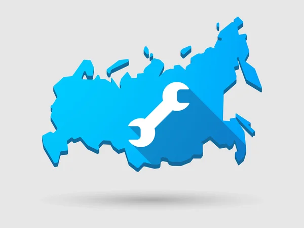 Ícone de mapa de sombra longa Rússia com uma chave inglesa — Vetor de Stock