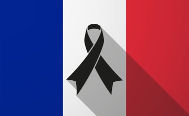 Fransa uzun gölge bayrağı siyah kurdele ile