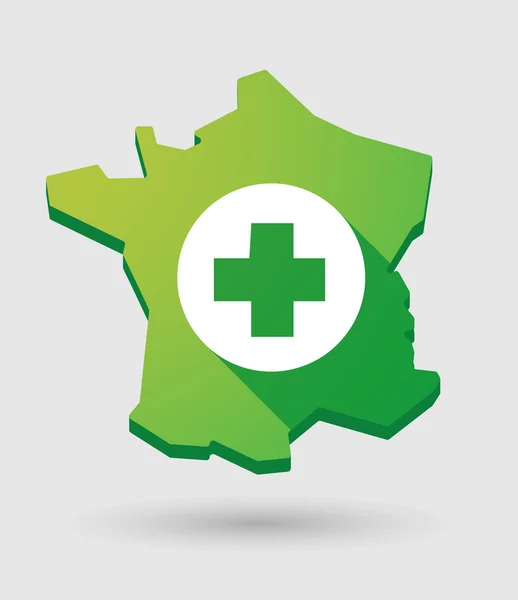 Francia icona mappa verde con un segno farmacia — Vettoriale Stock