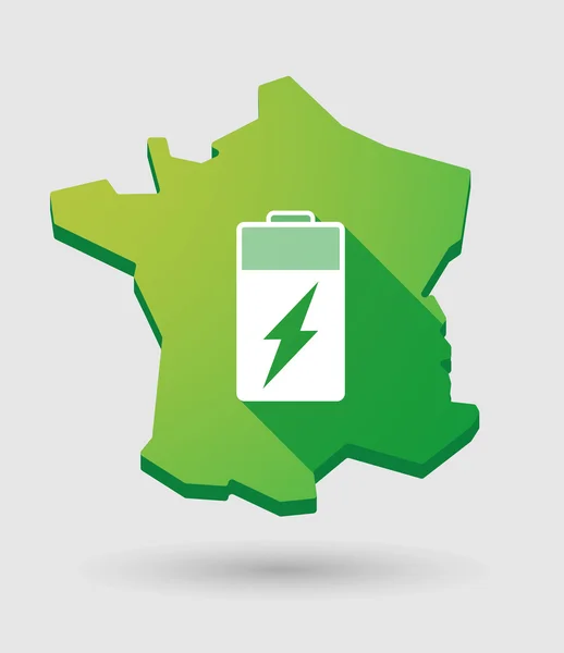 Francia icono mapa verde con una batería — Vector de stock