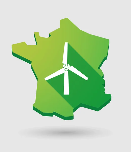Francja mapa zielona ikona z generatora wiatru — Wektor stockowy