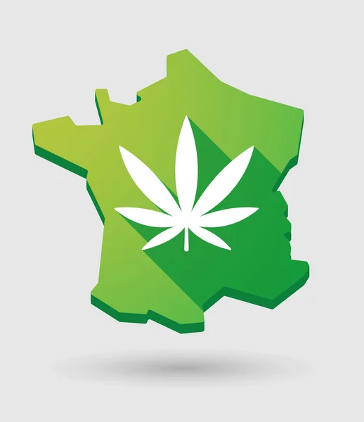 Frankrijk groene Kaartpictogram met een marihuanablad — Stockvector