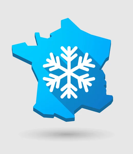 Frankreich Landkarte Symbol mit einer Schneeflocke — Stockvektor