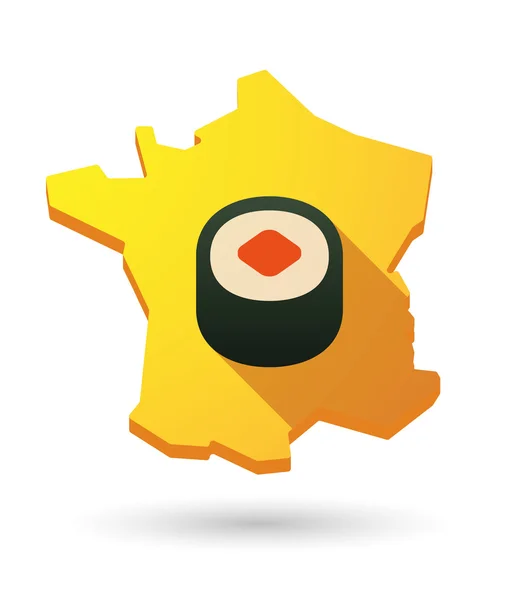 Long shadow icono de mapa de Francia con un sushi — Archivo Imágenes Vectoriales