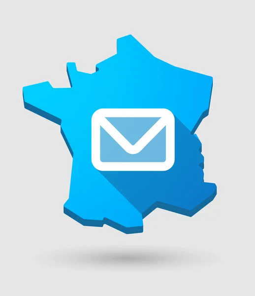Lunga ombra Francia mappa icona con un segno di posta elettronica — Vettoriale Stock