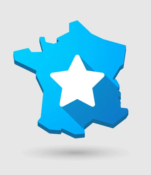 Langer Schatten Frankreich Landkarte Symbol mit einem Stern — Stockvektor