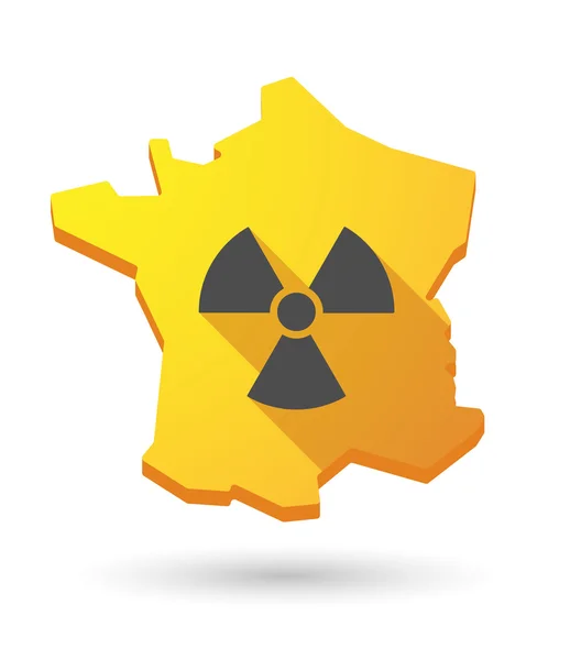 Long shadow France map icon with a radioactivity sign — Stock Vector