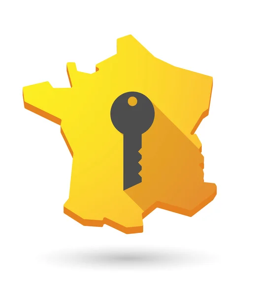 Long shadow France map icon with a key — Stock Vector