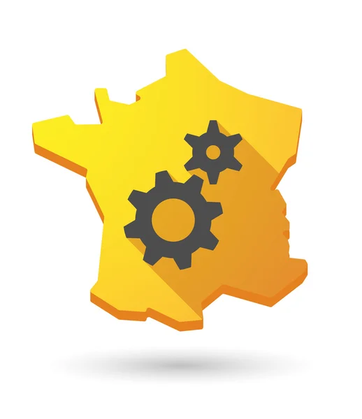 Lunga ombra Francia mappa icona con ingranaggi — Vettoriale Stock