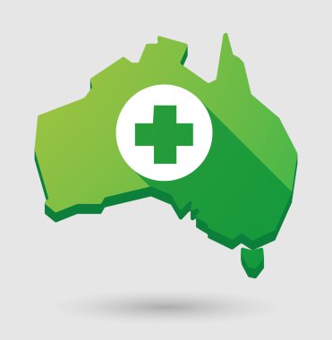 Yeşil Avustralya harita şekil simgesi bir eczane işareti ile