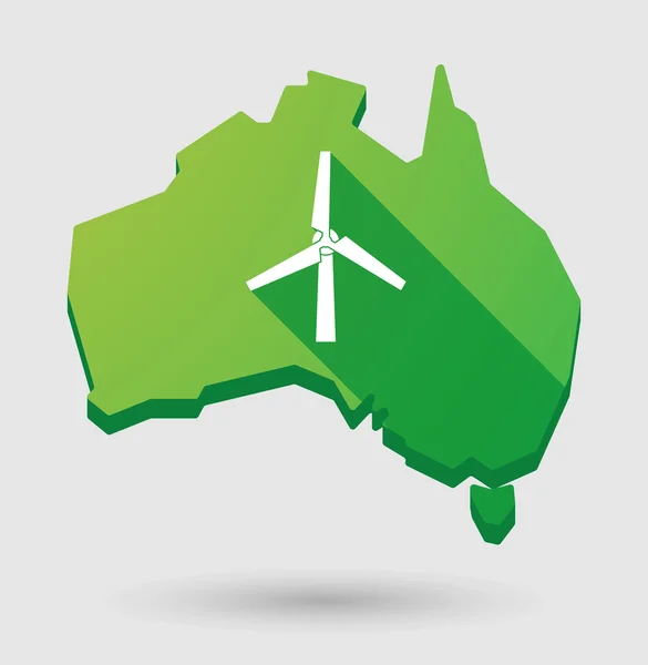Mappa dell'Australia Verde icona di forma con un generatore eolico — Vettoriale Stock